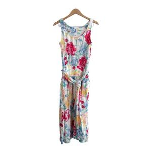 Vintage Floral Tie Waist Scoop Neck Midi Sundress